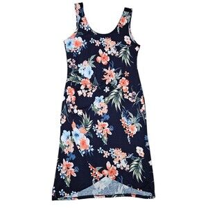 Harlow & Rose Dress XL Pullover Faux Wrap Blue Tropical Floral Knit Dress Beach
